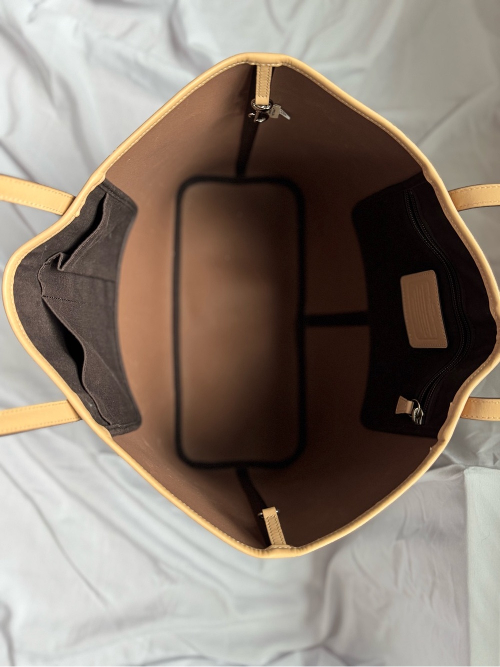 Coach Brown Tote with Tan Leather Trim - Picture 2 of 4